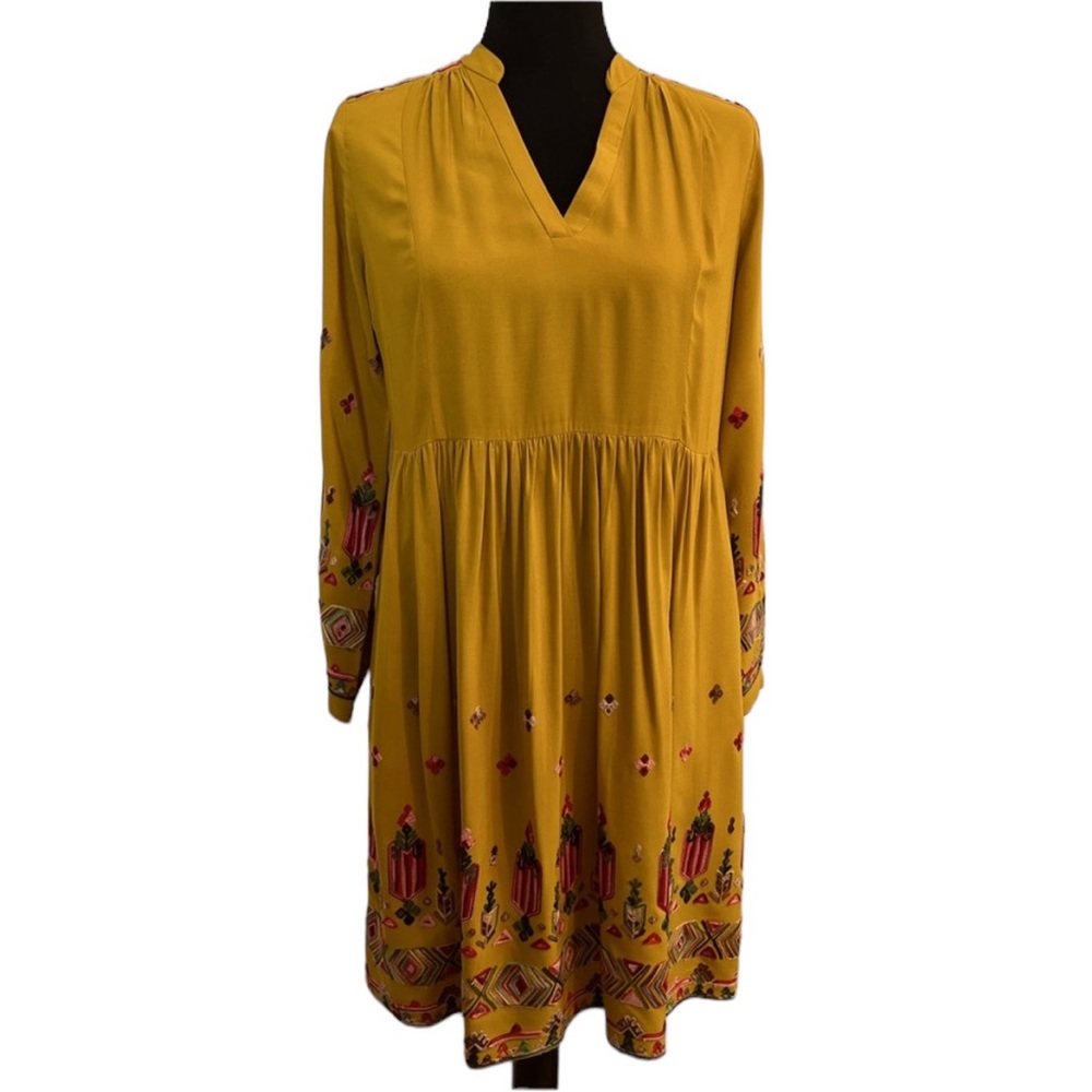 Floreat Mustard Embroidered Dress Size XS